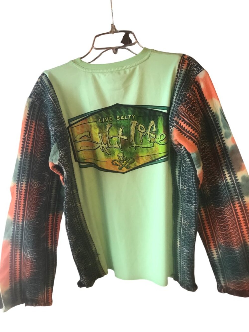 Reworked Beachy Tee Shirt, Upcycled Ocean Graphic Sweatshirt Size XS to Small - Picture 4 of 13